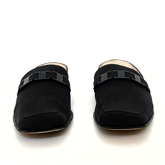 SALVATORE FERRAGAMO black fabric buckle strap detail slip on mules loafer - Picture 5 of 13